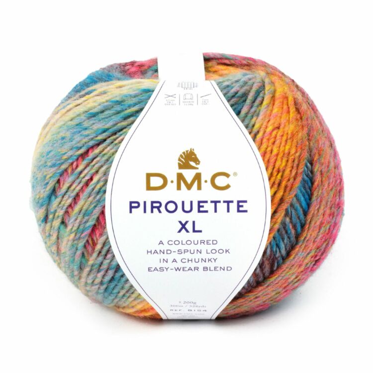 DMC Pirouette XL - rózsaszín-narancs-kék - színváltós fonal - self-striping yarn