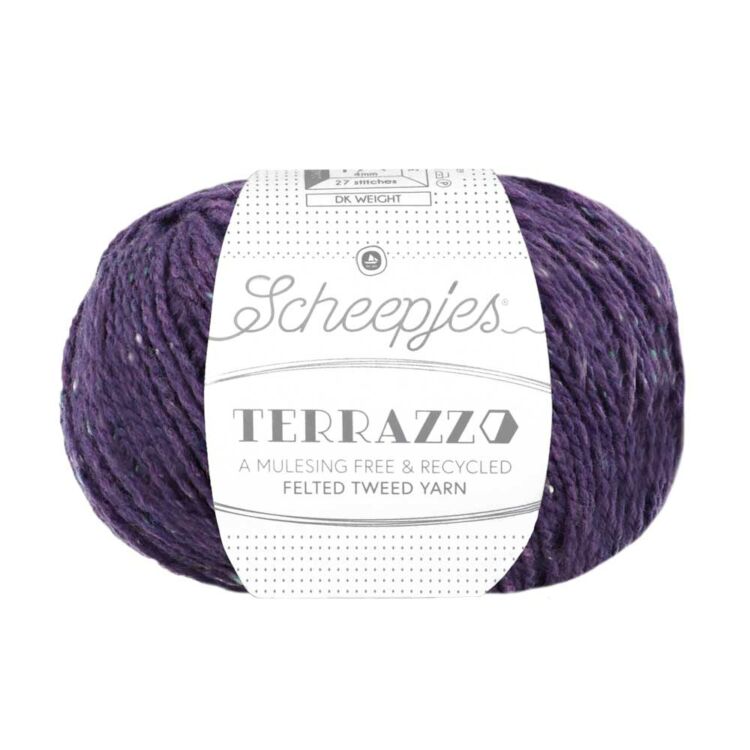 Scheepjes Terrazzo 730 Melanzana - padlizsán lila gyapjú fonal - eggplant purple tweed wool yarn