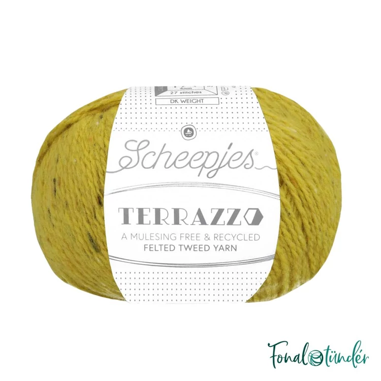 Scheepjes Terrazzo 702 Limone - sárgászöld gyapjú fonal - greenish yellow tweed wool yarn