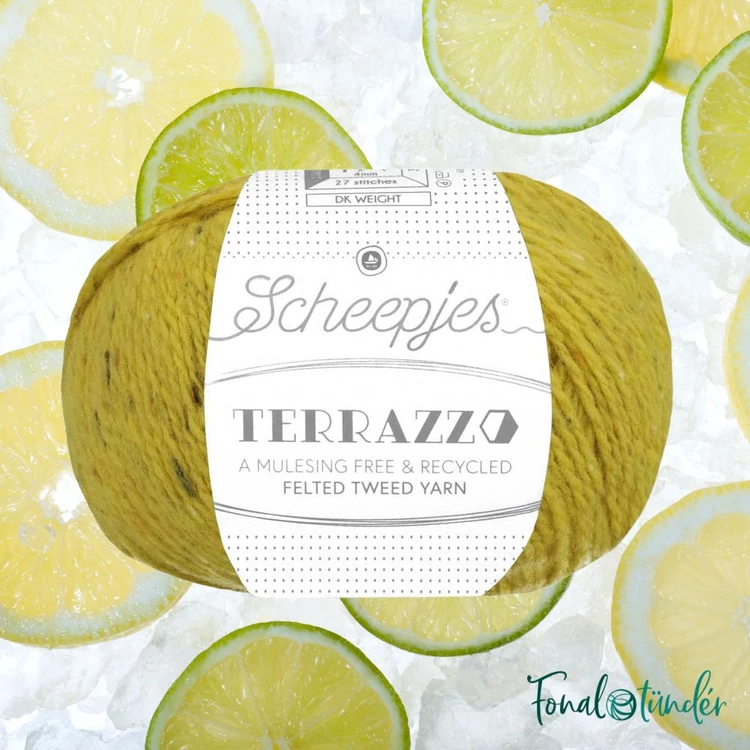 Scheepjes Terrazzo 702 Limone - sárgászöld gyapjú fonal - greenish yellow tweed wool yarn