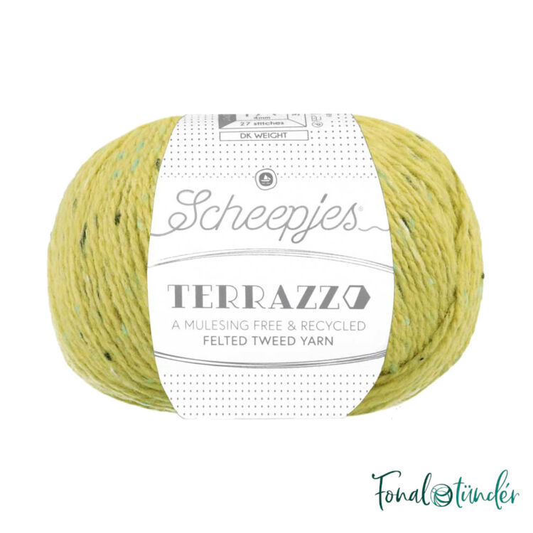 Scheepjes Terrazzo 703 Oro - zöldessárga gyapjú fonal - greenish yellow tweed wool yarn