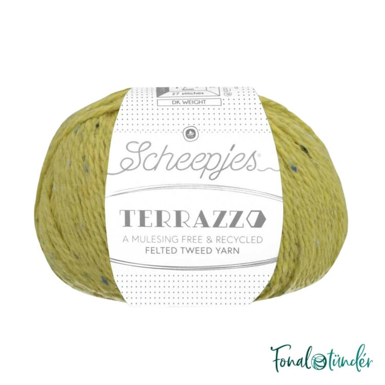 Scheepjes Terrazzo 705 Crisoberillo - sárgászöld gyapjú fonal - yellowish green tweed wool yarn