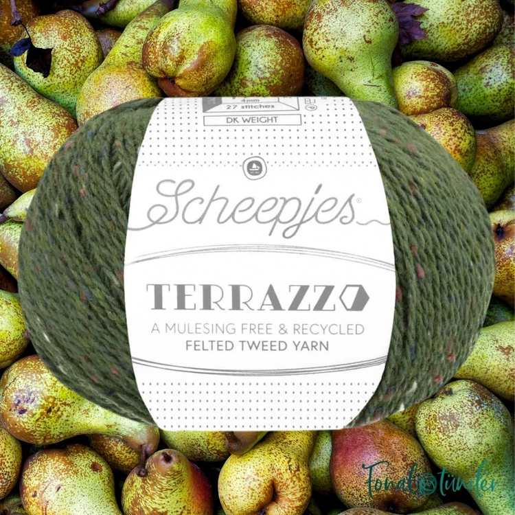 Scheepjes Terrazzo 710 Pera - sötétzöld gyapjú fonal - green tweed wool yarn