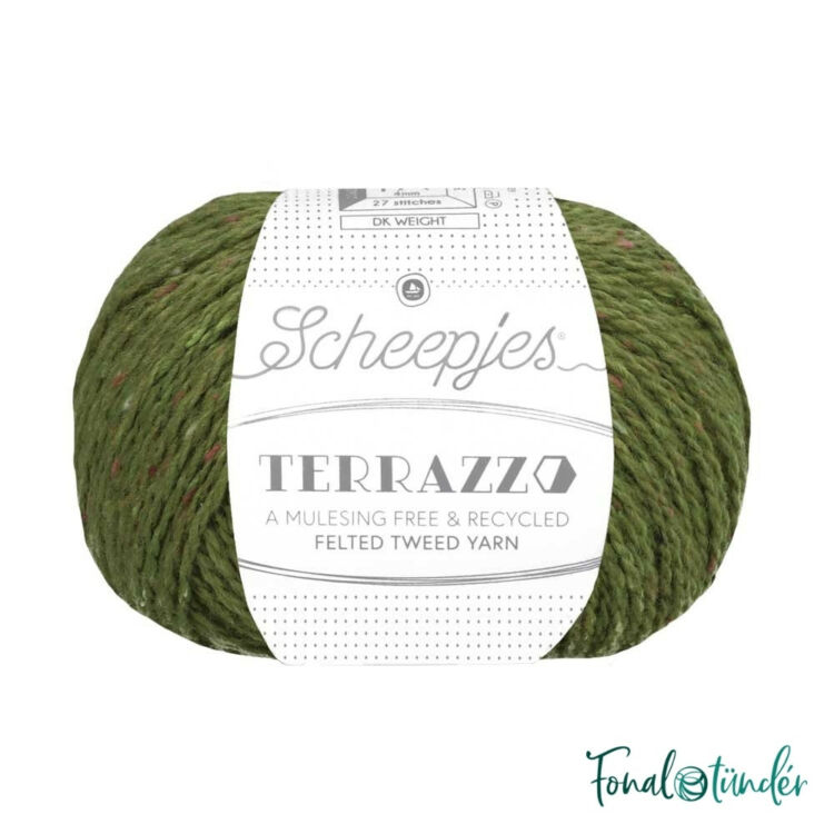 Scheepjes Terrazzo 711 Muschio - sötét mohazöld gyapjú fonal - green tweed wool yarn