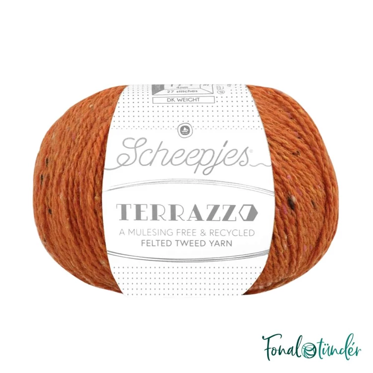 Scheepjes Terrazzo 715 Mandarino - narancssárga gyapjú fonal - orange tweed wool yarn