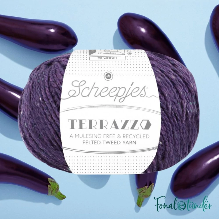 Scheepjes Terrazzo 730 Melanzana - padlizsán lila gyapjú fonal - eggplant purple tweed wool yarn