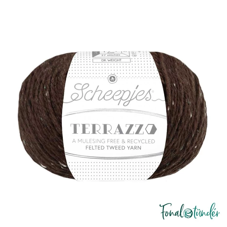 Scheepjes Terrazzo 749 Caffe Nero - kávébarna gyapjú fonal - brown tweed wool yarn - 2