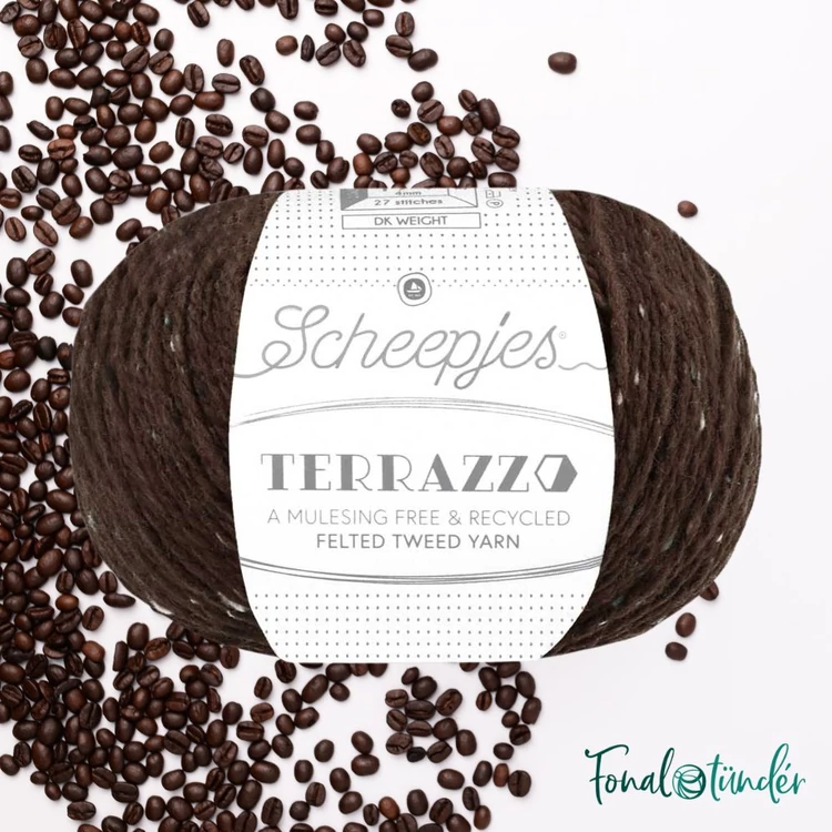 Scheepjes Terrazzo 749 Caffe Nero - kávébarna gyapjú fonal - brown tweed wool yarn - 2