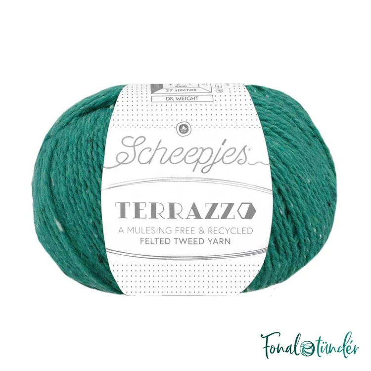 Scheepjes Terrazzo 754 Verde Inglese - türkiz gyapjú fonal - turquoise tweed wool yarn - 02