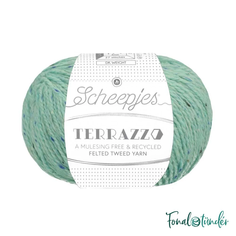 Scheepjes Terrazzo 755 Ciano - türkiz gyapjú fonal - turquoise tweed wool yarn - 02