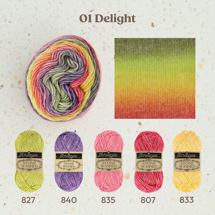 Scheepjes Stone Washed Flow - 01 Delight - színátmenetes fonal
