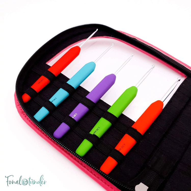 KnitPro Waves crochet hook set pink - horgolótű készlet - 2-6mm - rózsaszín
