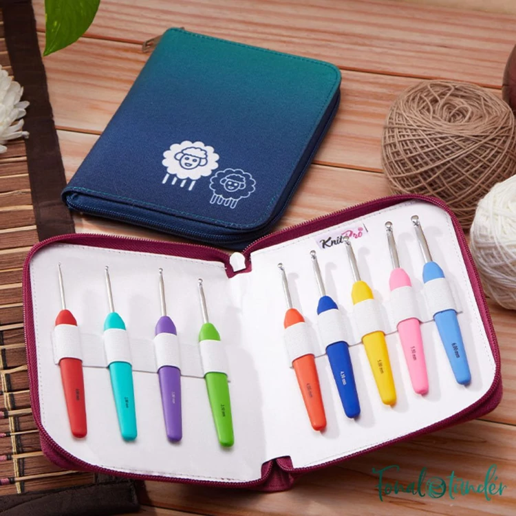 KnitPro Waves crochet hook set green - horgolótű készlet - 2-6mm - kék-zöld