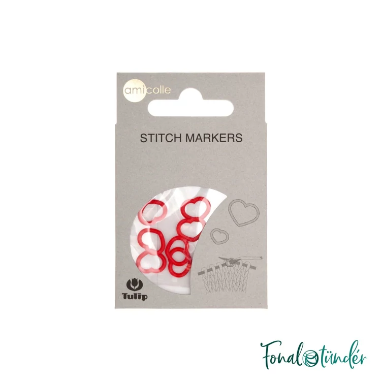 Tulip Szív alakú szemjelölők M-es - red stitch markers - 7db