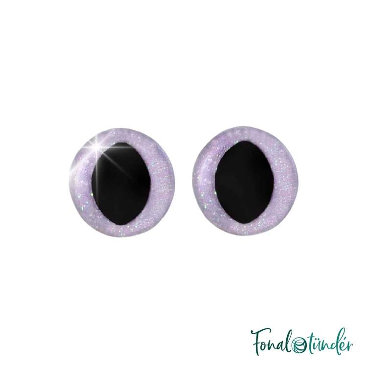 Csillogós lila cica szemek - glitter purple cat safety eyes - 12mm