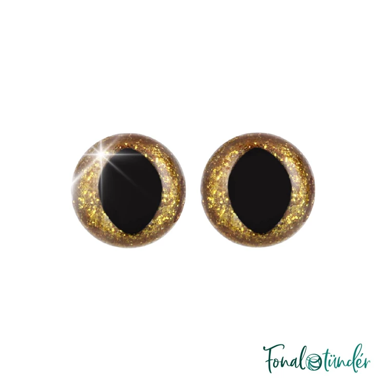 Csillogós arany  cica szemek - glitter gold cat eyes - 12mm