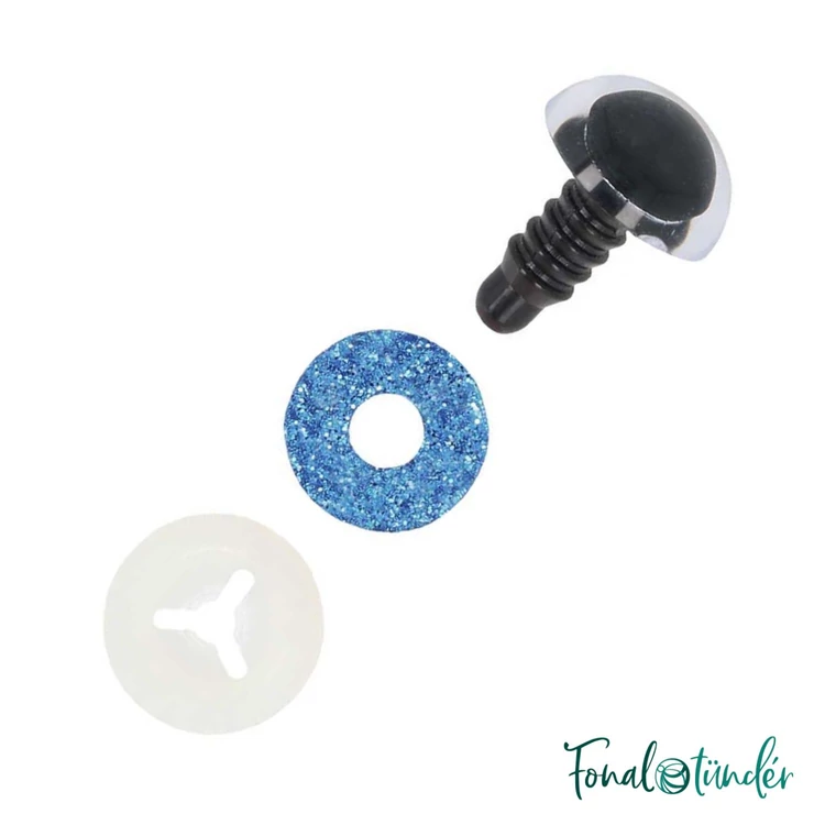 Csillogós kék baba/figura szemek - glitter blue safety eyes - 12 mm