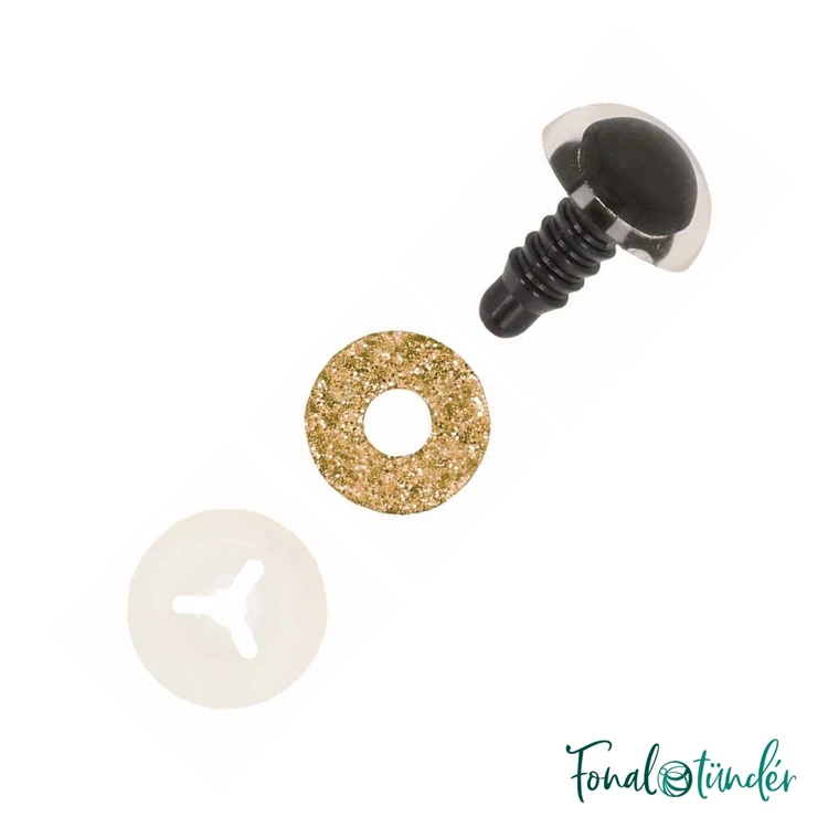 Csillogós arany  baba/figura szemek - glitter gold safety eyes - 10 mm