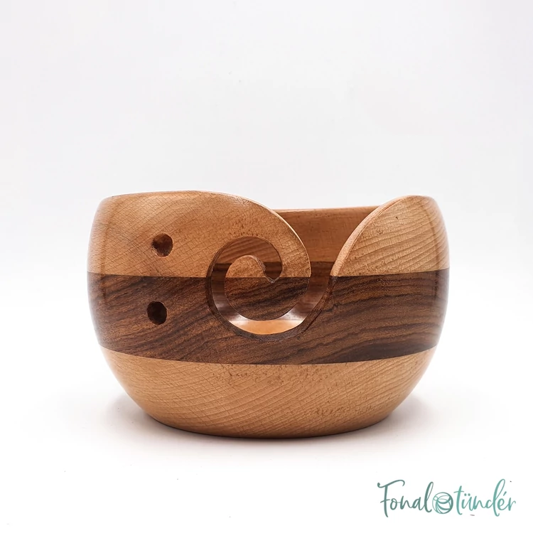 Durable Wooden Yarn Bowl - rózsafa és bükkfa fonaltartó tál - 15cm - 03