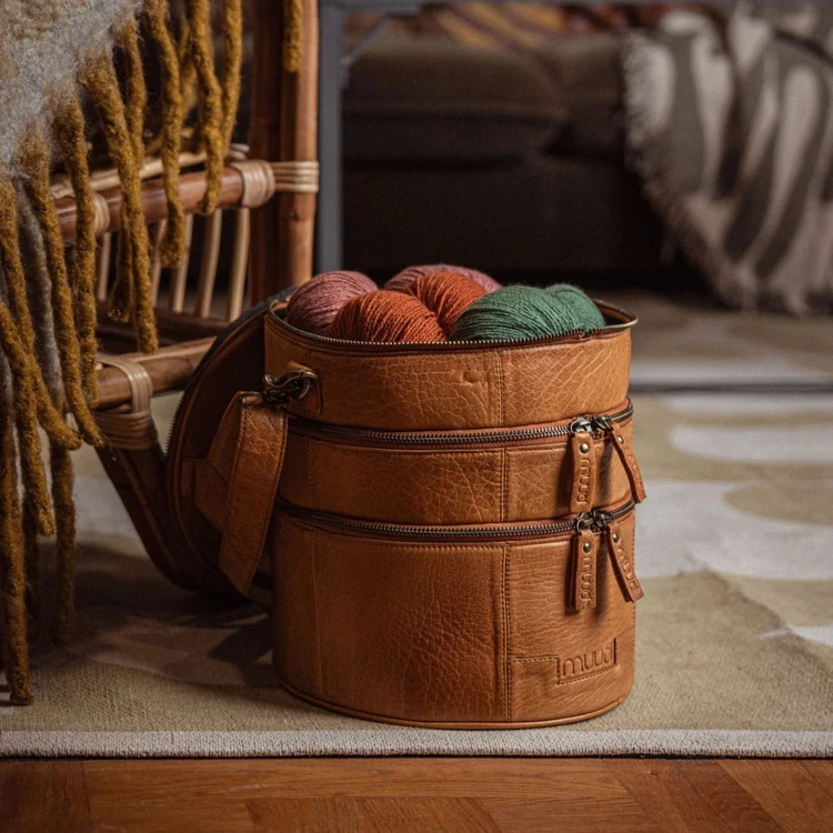 MUUD Bturn Project Bag - bőr kézimunka táska - kötéshez, horgoláshoz, hímzéshez