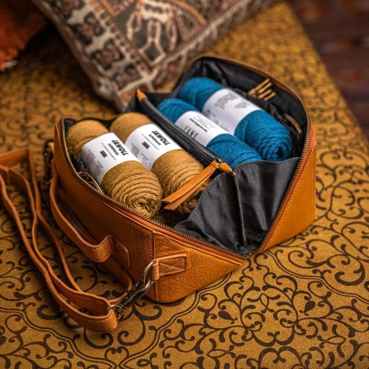 MUUD Cleo Project Bag - bőr kézimunka táska - kötéshez, horgoláshoz