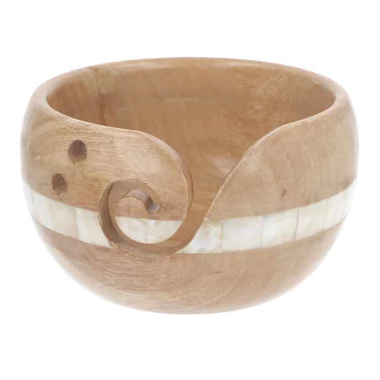 mangófa fonaltartó tál Gyöngyház berakással - Mango Wood Yarn Bowl - 15cm