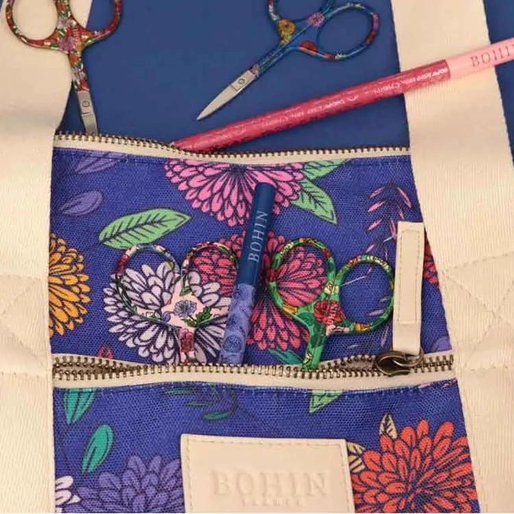 Bohin Blossoms Blue - project bag - kötős horgolós projekt táska