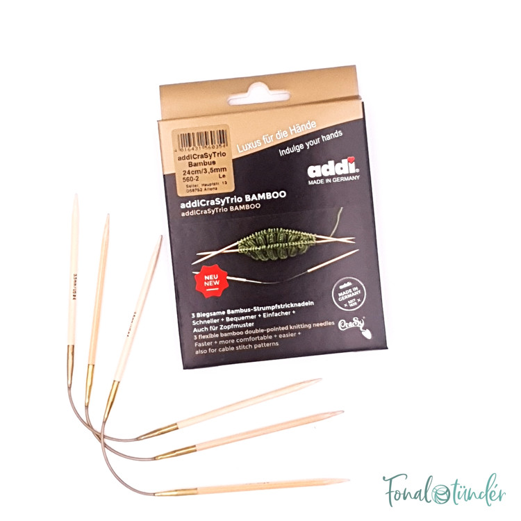 Addi CrasyTrio Bamboo - flexibilis zoknikötő tűkészlet - 3.5mm Addi CrasyTrio Bamboo - flexibilis zoknikötő tűkészlet - 3.5mm
