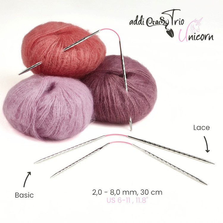 Addi CrasyTrio Unicorn - flexibilis zoknikötő tűkészlet - 2mm Addi CrasyTrio Unicorn - flexibilis zoknikötő tűkészlet - 2mm