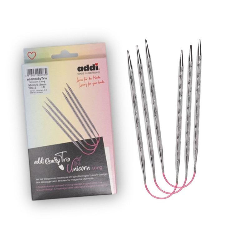 Addi CrasyTrio Unicorn - flexibilis zoknikötő tűkészlet - 2mm Addi CrasyTrio Unicorn - flexibilis zoknikötő tűkészlet - 2mm