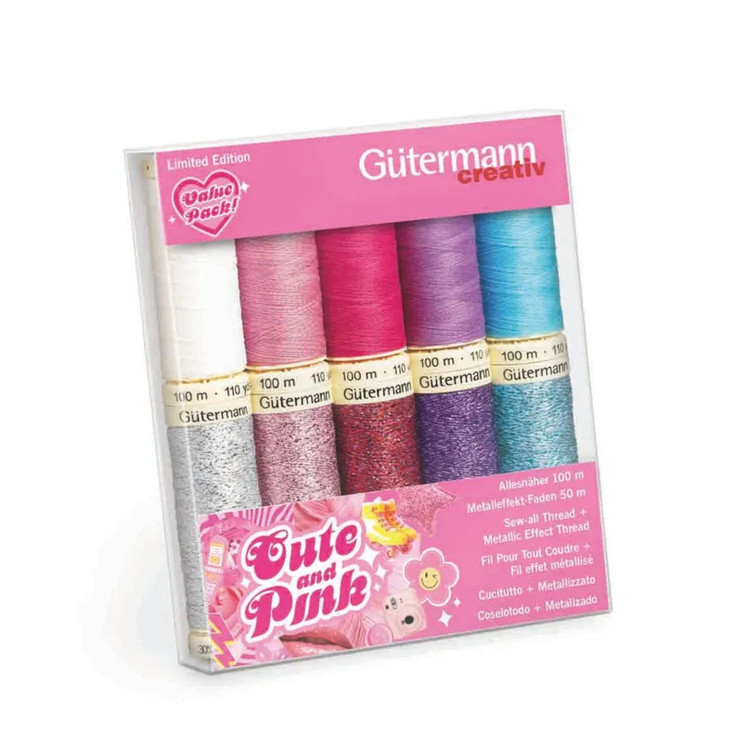 Gütermann Cute and Pink - glitter varrócérna készlet