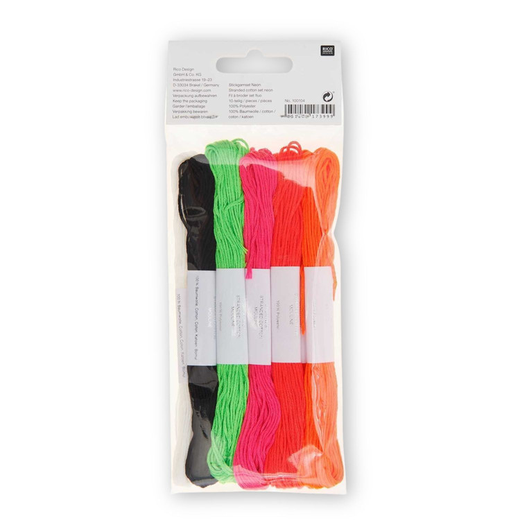Rico Standed Cotton - Neon - hímzőfonal csomag - 10db
