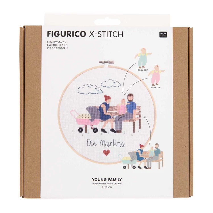 Rico Figurico - Young Family- embroidery kit - Fiatal család keresztszemes hímzéscsomag