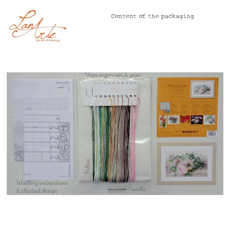 Lanarte Embroidery kit - Peonies - Bazsarózsák - keresztszemes hímzés csomag