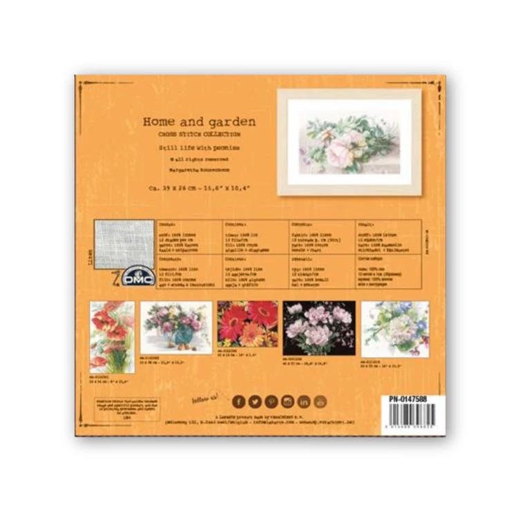 Lanarte Embroidery kit - Peonies - Bazsarózsák - keresztszemes hímzés csomag