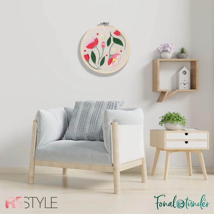 ReStyle Flowers Embroidery Kit - hímzés készlet hímzőkerettel, fonalakkal - 03