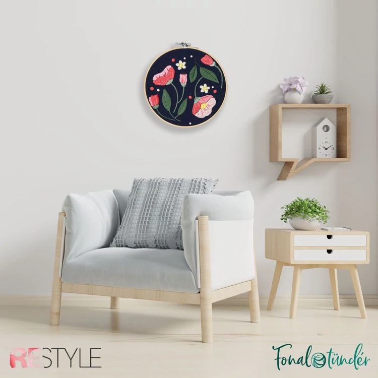 ReStyle Flowers Embroidery Kit - hímzés készlet hímzőkerettel, fonalakkal