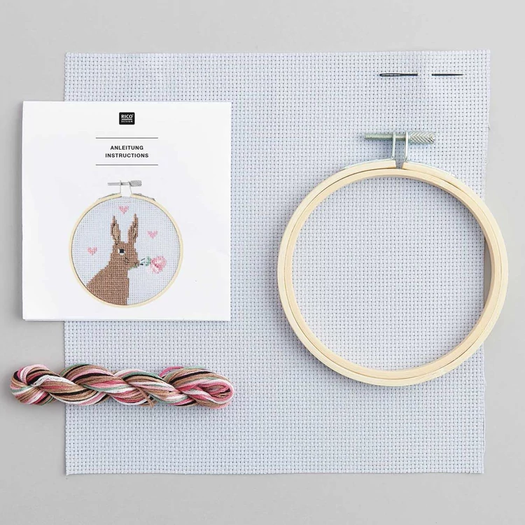 Rico Romantic Bunny - embroidery kit - Nyuszis keresztszemes hímzéscsomag