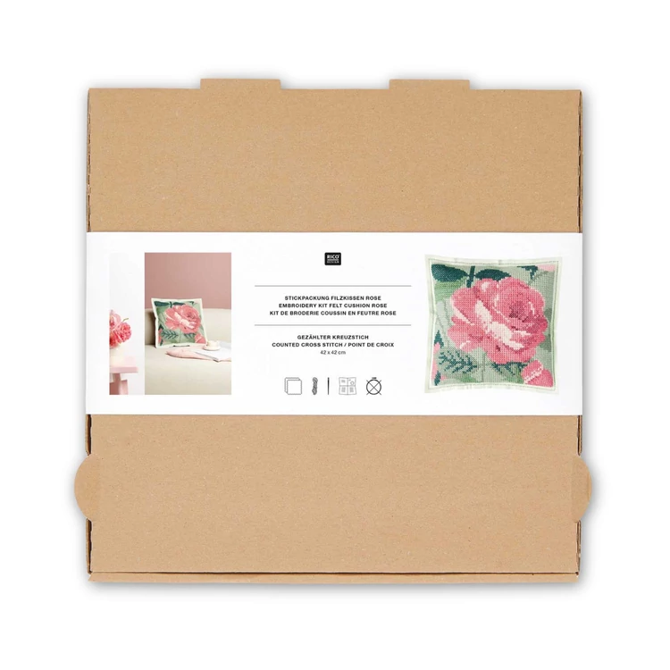 Rico Rose Cushion - cross stitch embroidery kit - keresztszemes párna hímző készlet