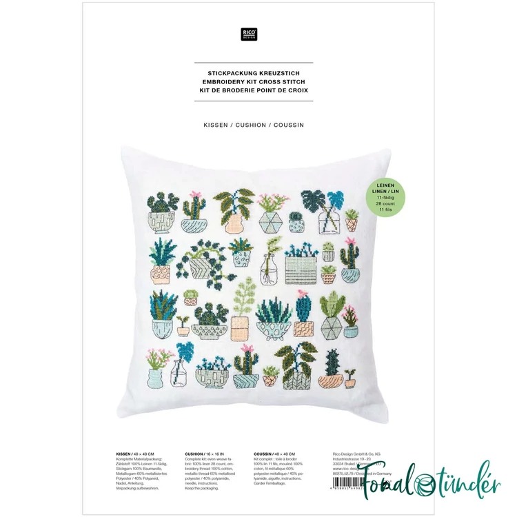 Rico Cacti Pack Cushion - cross stitch embroidery kit - keresztszemes párna hímző készlet - 04