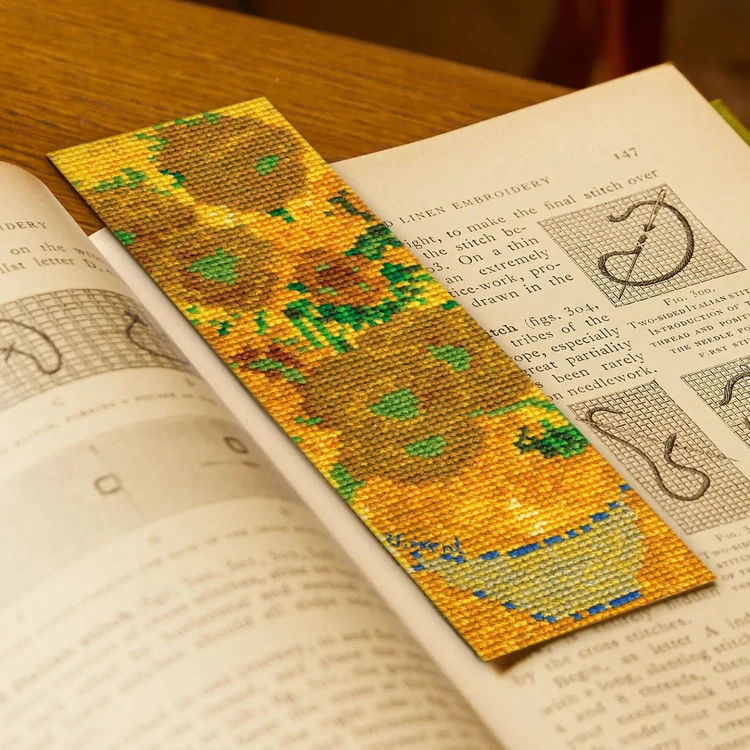 DMC Van Gogh Sunflowers cross stitch bookmark set - keresztszemes hímző készlet
