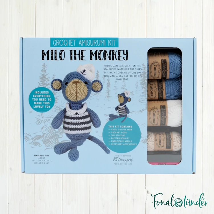 Milo a Majom - horgolásminta + fonal csomag - Amigurumi - Milo the Monkey - crochet diy kit