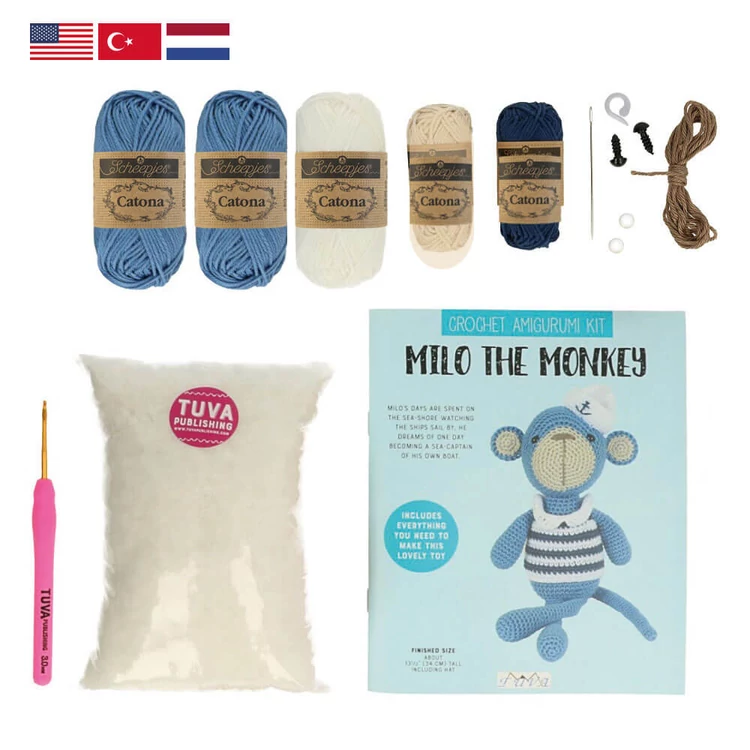 Milo a Majom - horgolásminta + fonal csomag - Amigurumi - Milo the Monkey - crochet diy kit