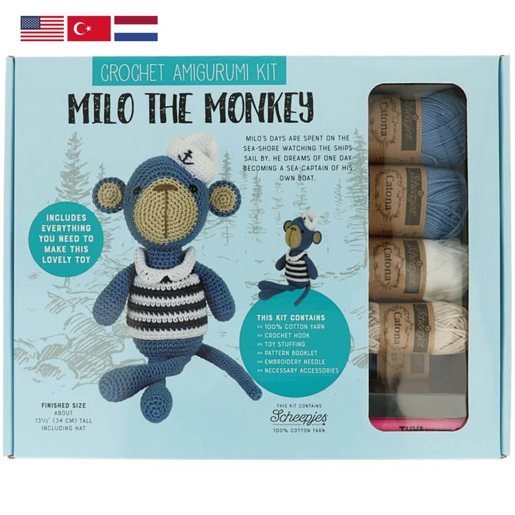 Milo a Majom - horgolásminta + fonal csomag - Amigurumi - Milo the Monkey - crochet diy kit