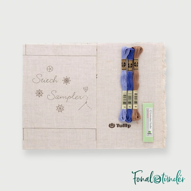 Tulip Embroidery sampler book - 15 basic stitches blue - hímzés készlet