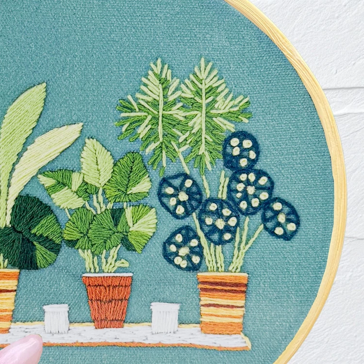 Milpoint Szobanövények modern hímzőkészlet fa hímzőkerettel / Milpoint Green Trio embroidery kit with wooden hoop - Fonaltündér