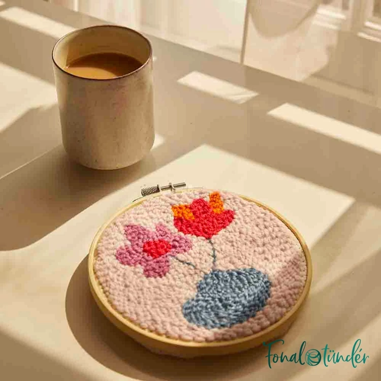 DMC Gentle Flowers - Punch Needle Kit - Vadvirágok - hímzés készlet hímzőtollal - 04