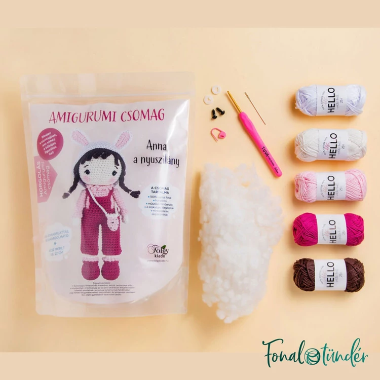ANNA a nyuszilány - horgolásminta + fonal csomag - Amigurumi - crochet diy kit - 02