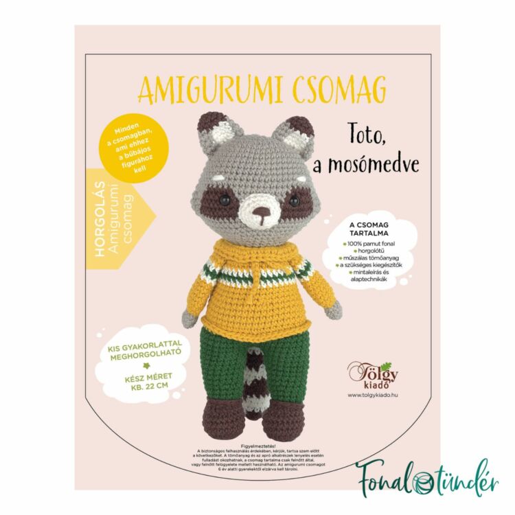TOTO a mosómedve - horgolásminta + fonal csomag - Amigurumi - crochet diy kit