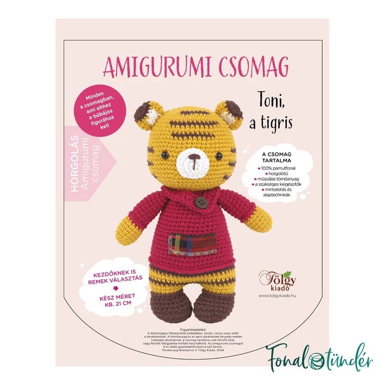 TONY a tigris - horgolásminta + fonal csomag - Amigurumi - crochet diy kit